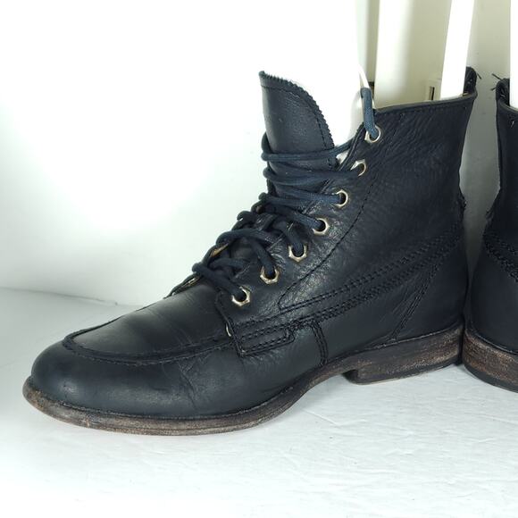 Frye women’s Phillip US 7,5 B Black leather Lace-Up Ankle Combat Boots booties - Picture 6 of 16